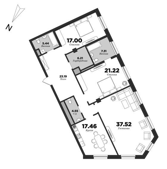 Esper Club, 3 спальни, 139.9 м² | планировка элитных квартир Санкт-Петербурга | М16